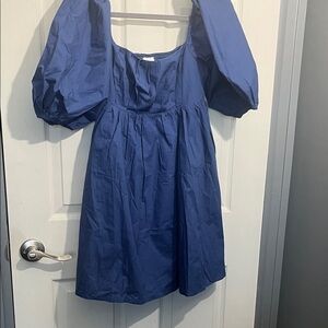 Elegant Blue Puff Sleeve Mini Dress